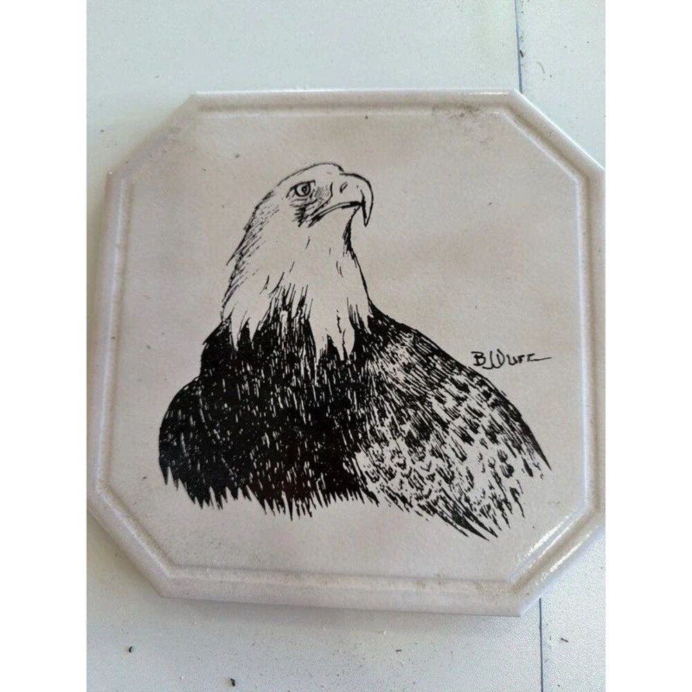Indian Paintbrush Studio Bald Eagle Ceramic Trivet Signed B. Durr Wyoming
